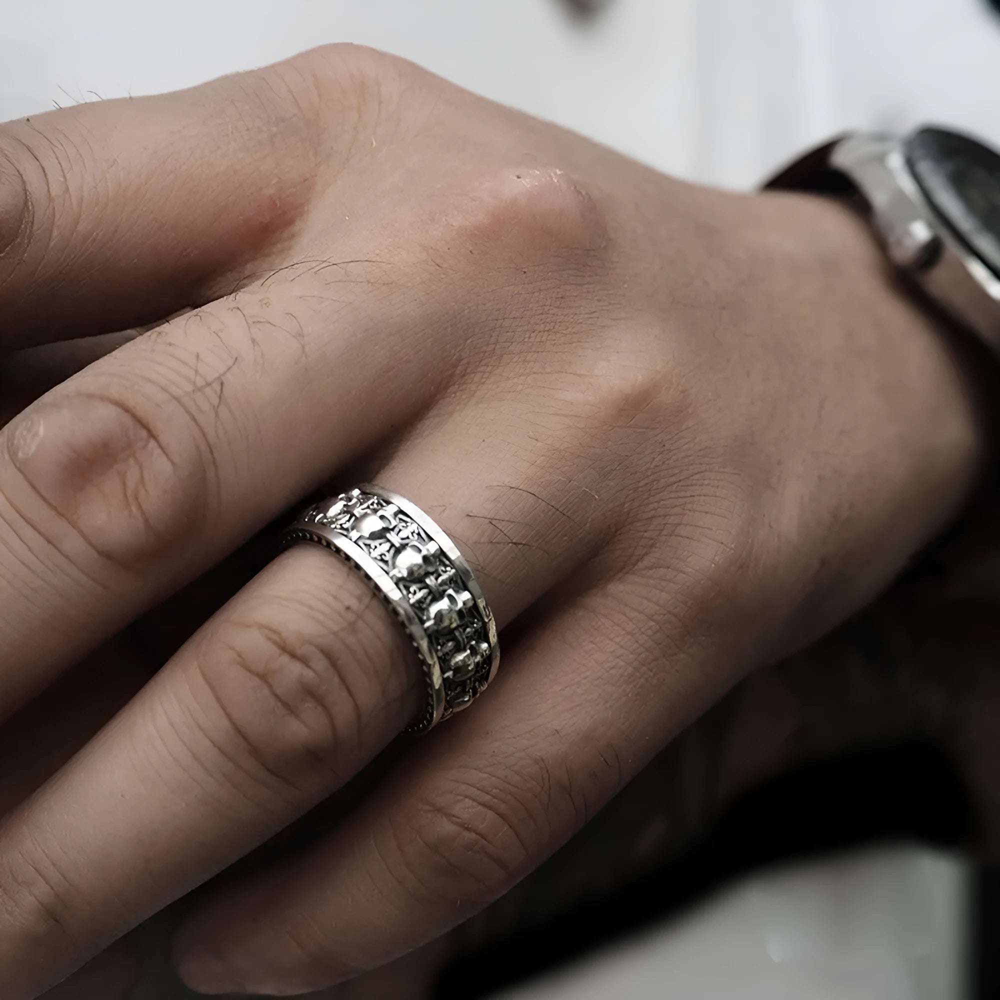 Alloy skull ring unisex gothic retro geometric jewellery silver tone