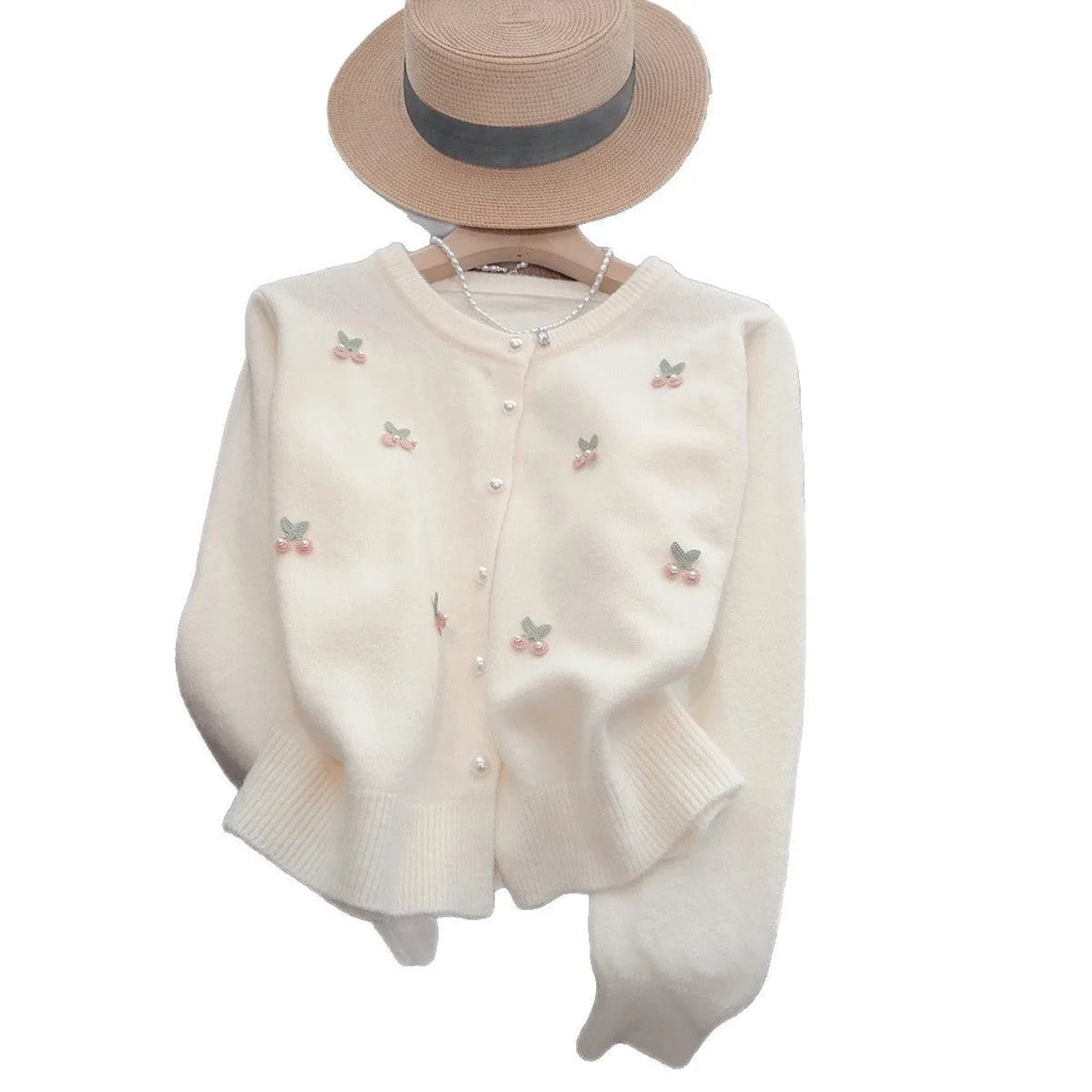 French cashmere cardigan coat with beaded round neck decoration in multiple colour options