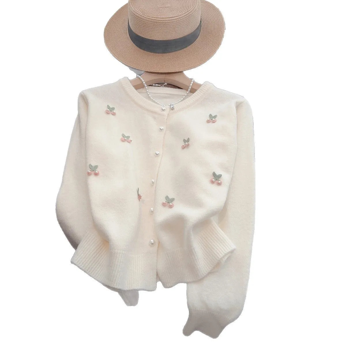 French cashmere cardigan coat with beaded round neck decoration in multiple colour options