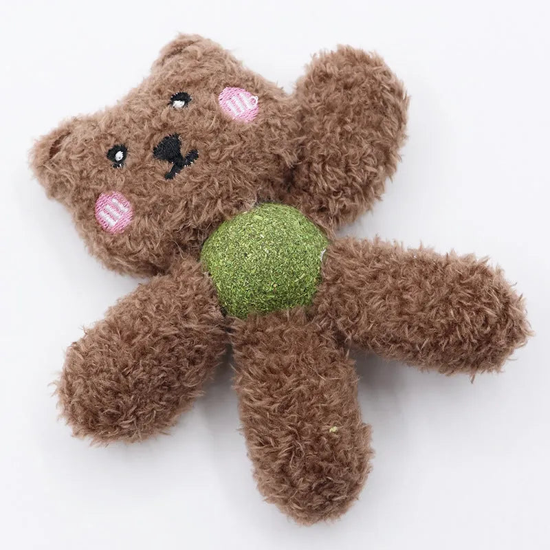 Catnip ball chewing toy in animal designs for feline dental play and entertainment