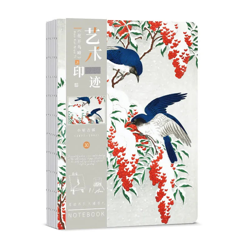 Ukiyo-e Series retro hand ledger notebook with art cover, open on a table.
