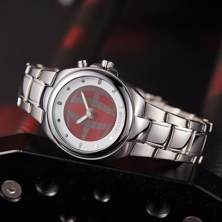 Y2K digital watch with dual display showing blue flame colour variant on wrist