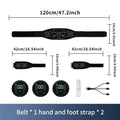 Silicone EMS belly shaping belt with muscle stimulator and hand and foot straps on orange background