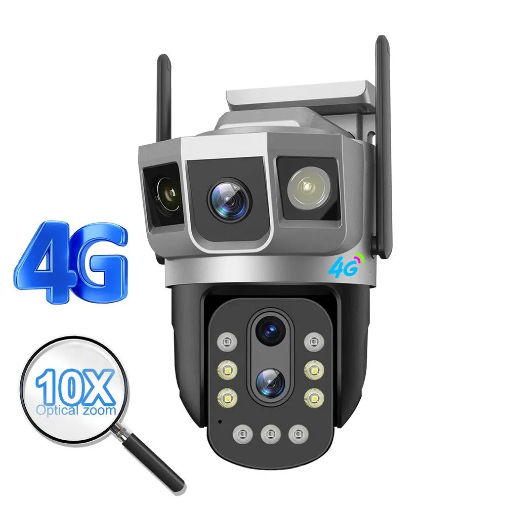 V380 outdoor 4G security camera with solar panel and monitor screen