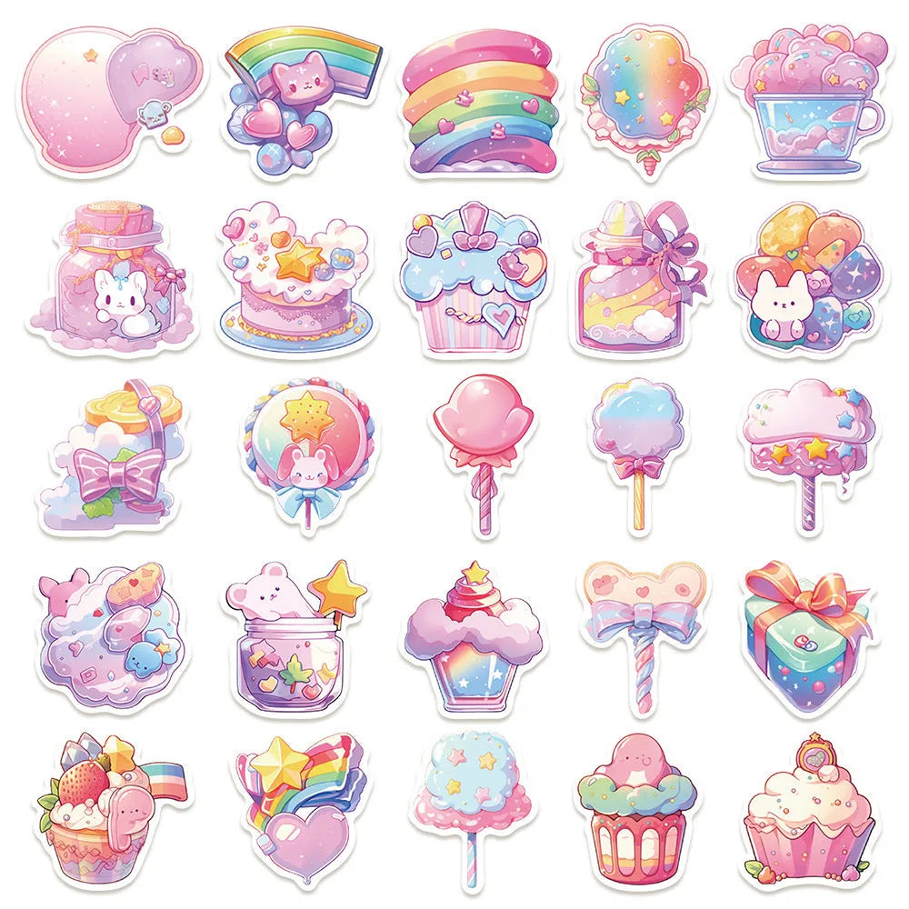 Pack of fresh candy theme decorative waterproof stickers, each measuring between 4 and 7 centimetres.