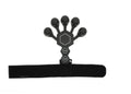 A black or grey silicone five-finger hand trainer for adult grip strength and rehabilitation.