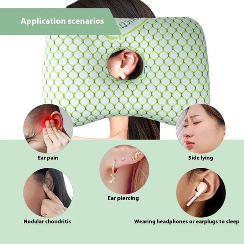 Single hole ear pillow for adults in grey, measuring 39 by 28 centimetres.