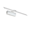White LED illuminated bathroom mirror headlight mounted on wall, showing even light distribution across its length.