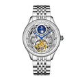 Men's waterproof business watch with 16mm thick case and steel or leather strap options