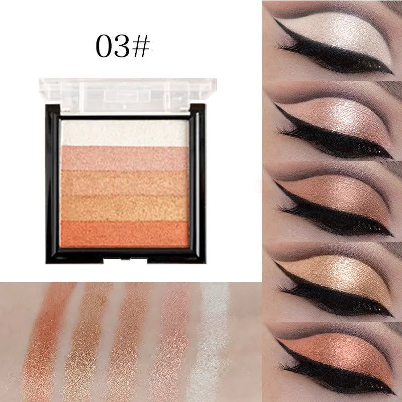 Highlight eye shadow palette with six colour shades for contour brightening and dimensional makeup effects