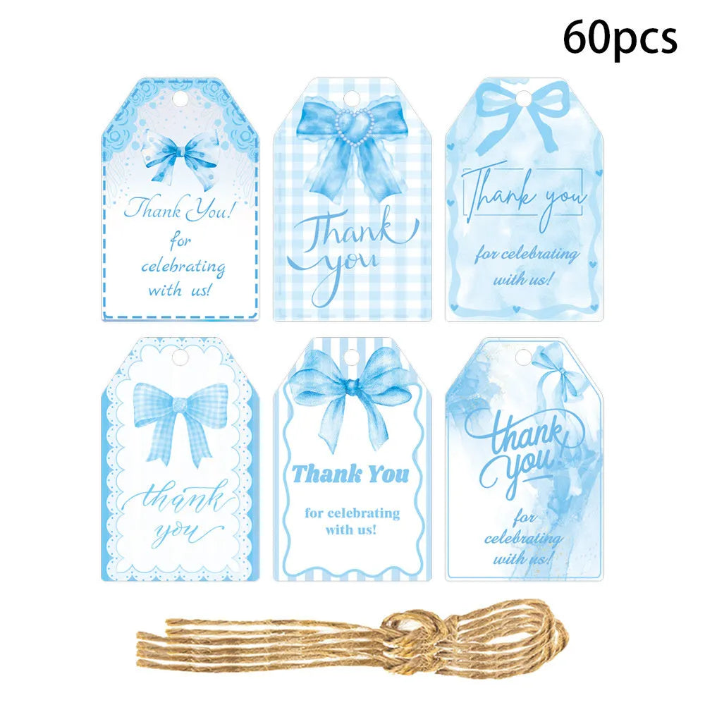 Birthday party bowknot gift tags with natural hemp rope in three distinct styles