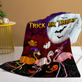 Purple flannel velvet blanket with Halloween flamingo print, hemmed edges, available in 75x100cm and 130x150cm