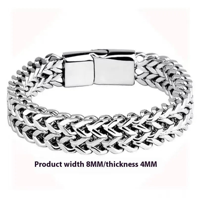 Silver titanium steel hip hop bracelet with geometric design in 4x8mm or 5x10mm style