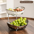 Multi-layer porcelain fruit tray with gold or silver electroplated stone texture frame