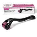 Black and purple derma rollers with 540 titanium microneedles, showing six needle size options from 0.2mm to 1.0mm.
