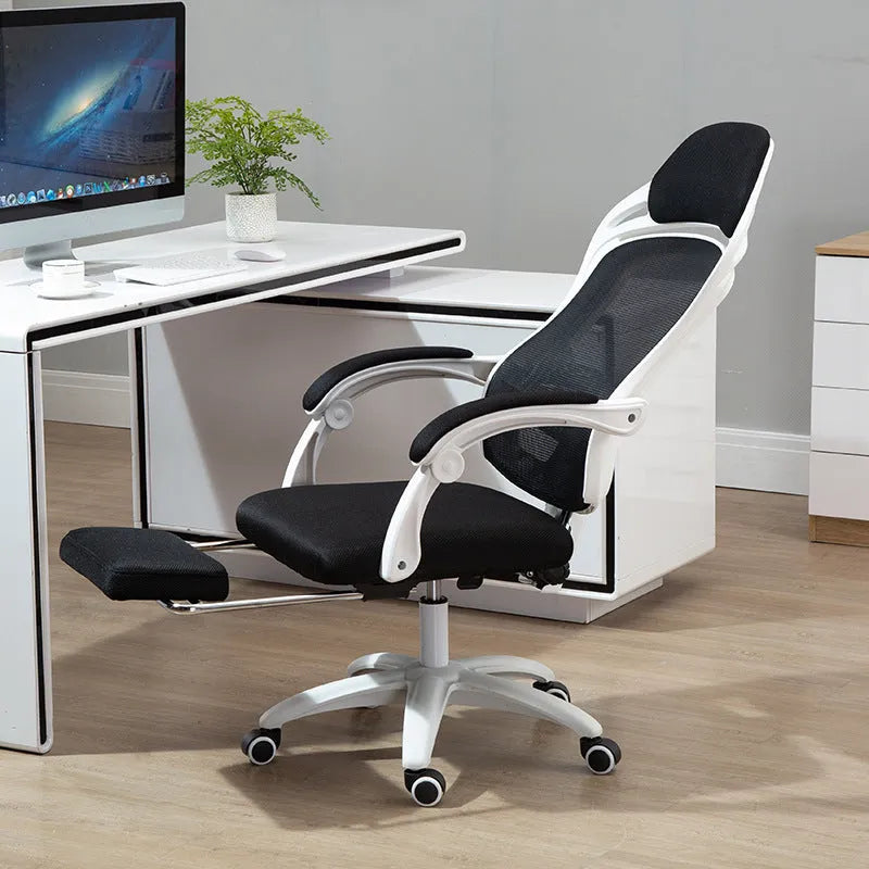 Black ergonomic computer gaming chair with adjustable height and reclining backrest