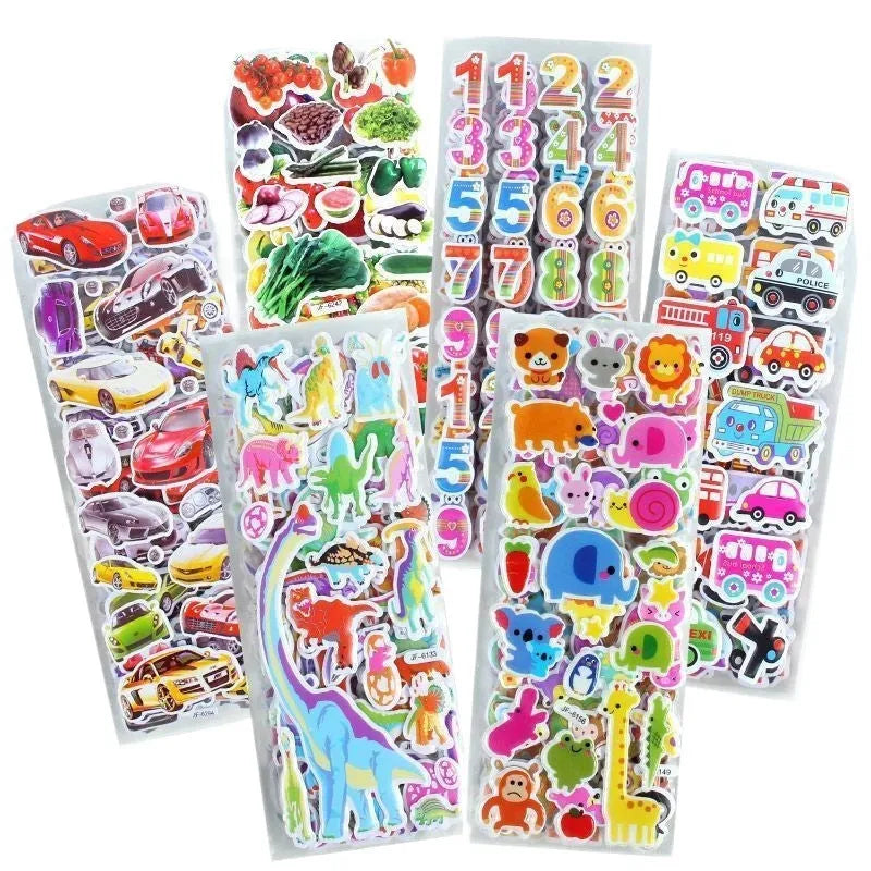 Children's 3D cartoon bubble stickers reward set with mixed men's and women's designs on sheets