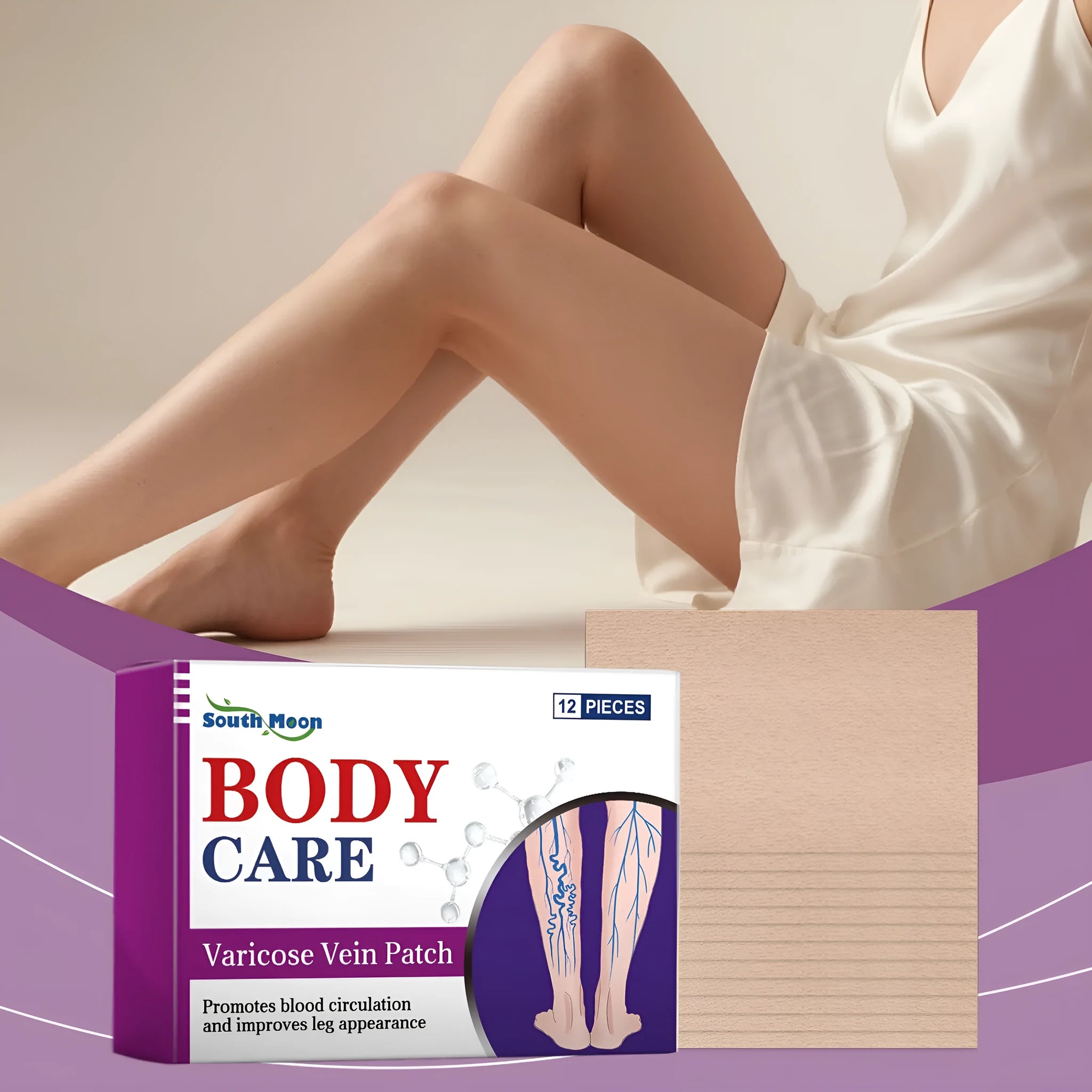 Standard pack of 12 leg care patches with plant ingredients for nourishing massage
