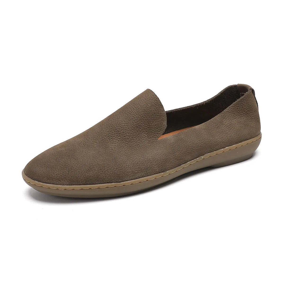 Handmade grey low-top men's casual sneakers with cowhide leather upper and rubber sole