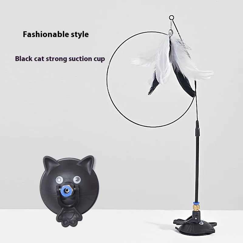 Cat teaser strong suction cup long brush holder toy with bell for indoor play with plastic construction