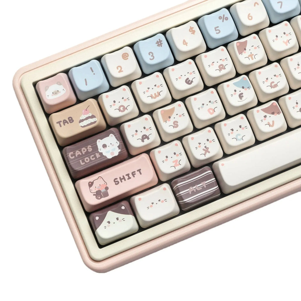 High Sea Salt Cat mechanical keyboard PBT key cap set with March past space bar design and 7u supplement kit