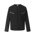 American retro style loose fit cotton long sleeve top in black and flower grey colours