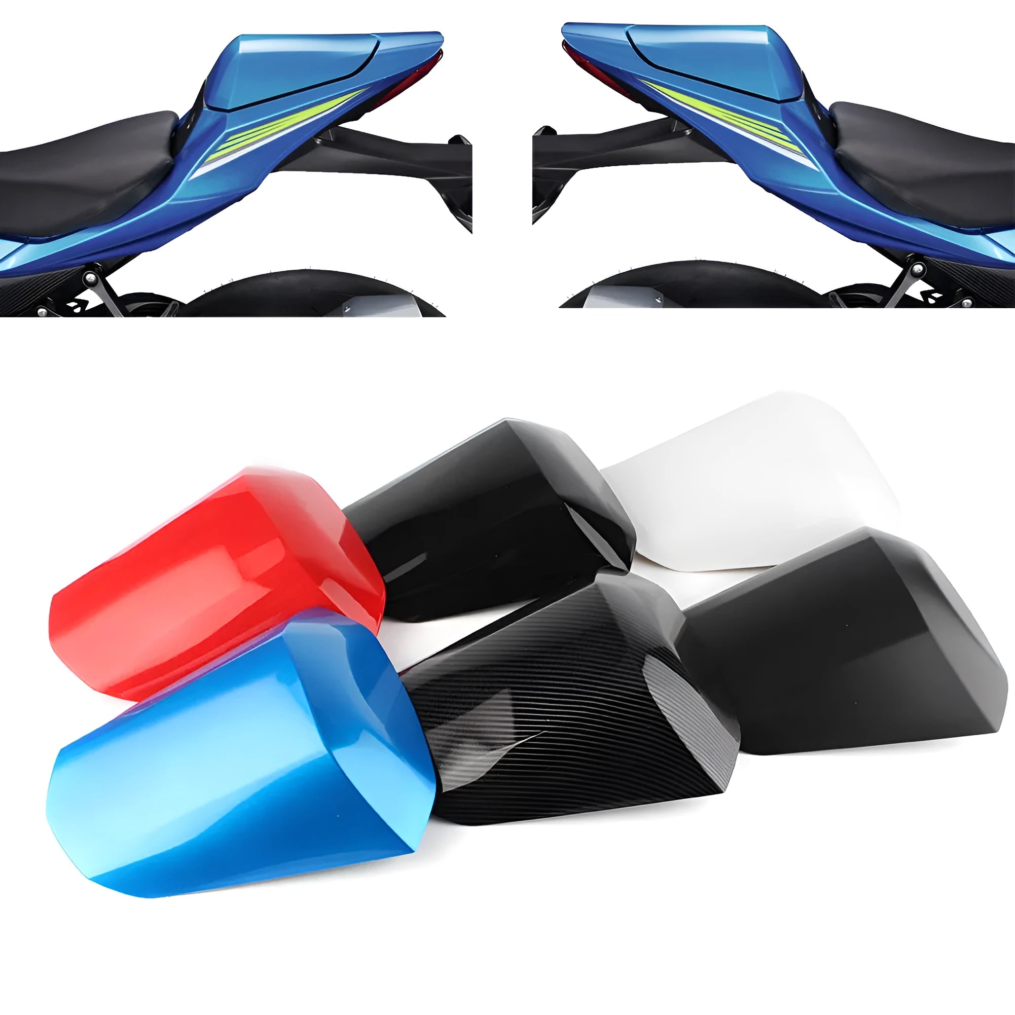 Suzuki GSXR1000 rear cowl seat cover in ABS plastic shown in available colours