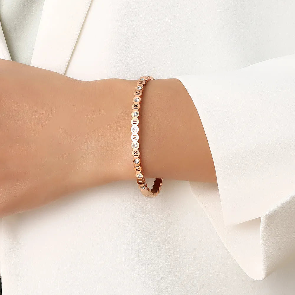 Titanium steel Korean style number bracelet in electroplated metallic finish
