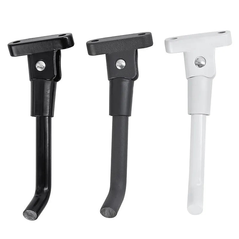 Aluminium alloy electric scooter foot brace accessory in black, white and grey colours with mounting screws