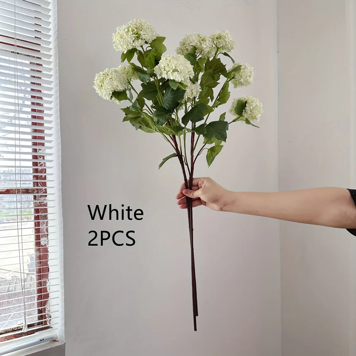 Artificial hydrangea with long branches silk flower decoration prop in white and green for weddings photography