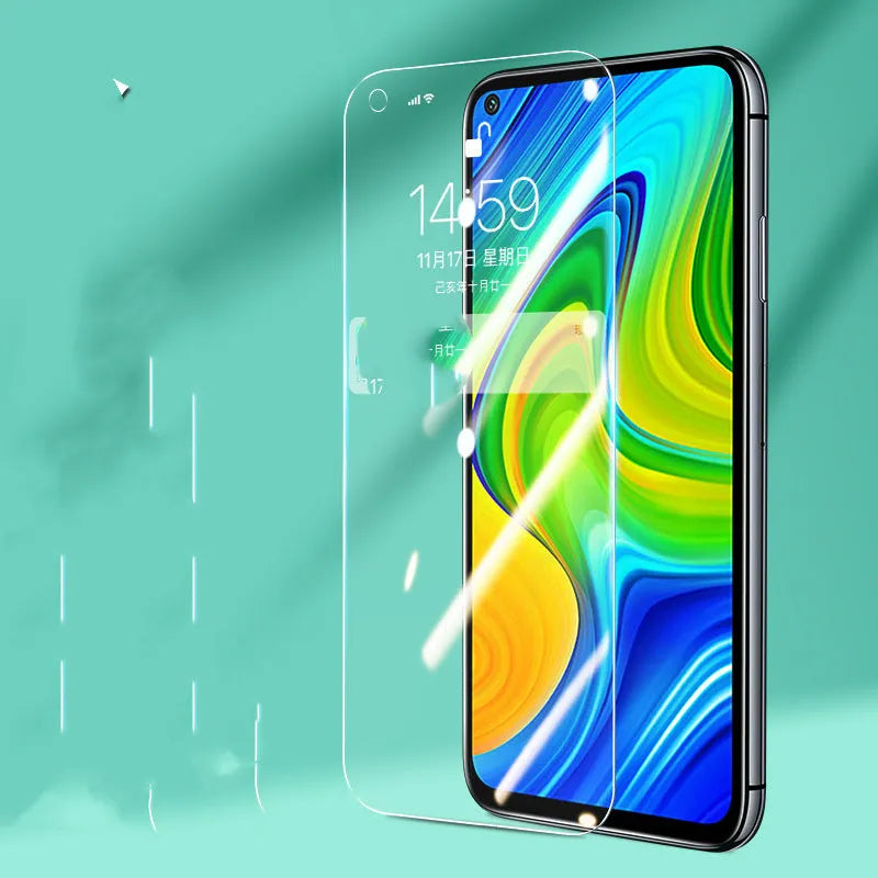 Tempered glass screen protector for Xiaomi phones showing HD clarity and full coverage.