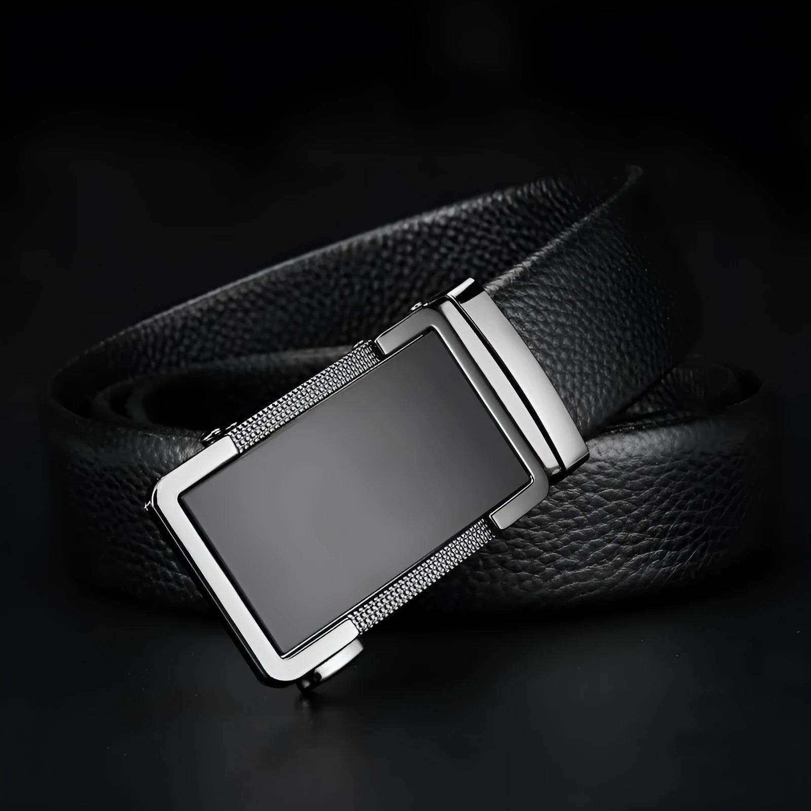 Men's leather belt with an automatic alloy buckle in gun black, silver, or gold colour.