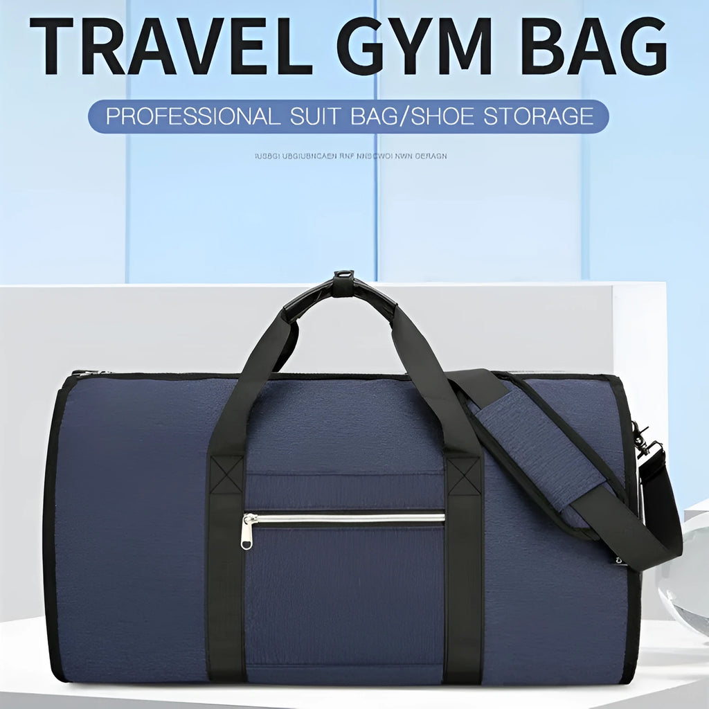 Oxford cloth sports storage bag in black with dry wet separation compartment and waterproof lining.