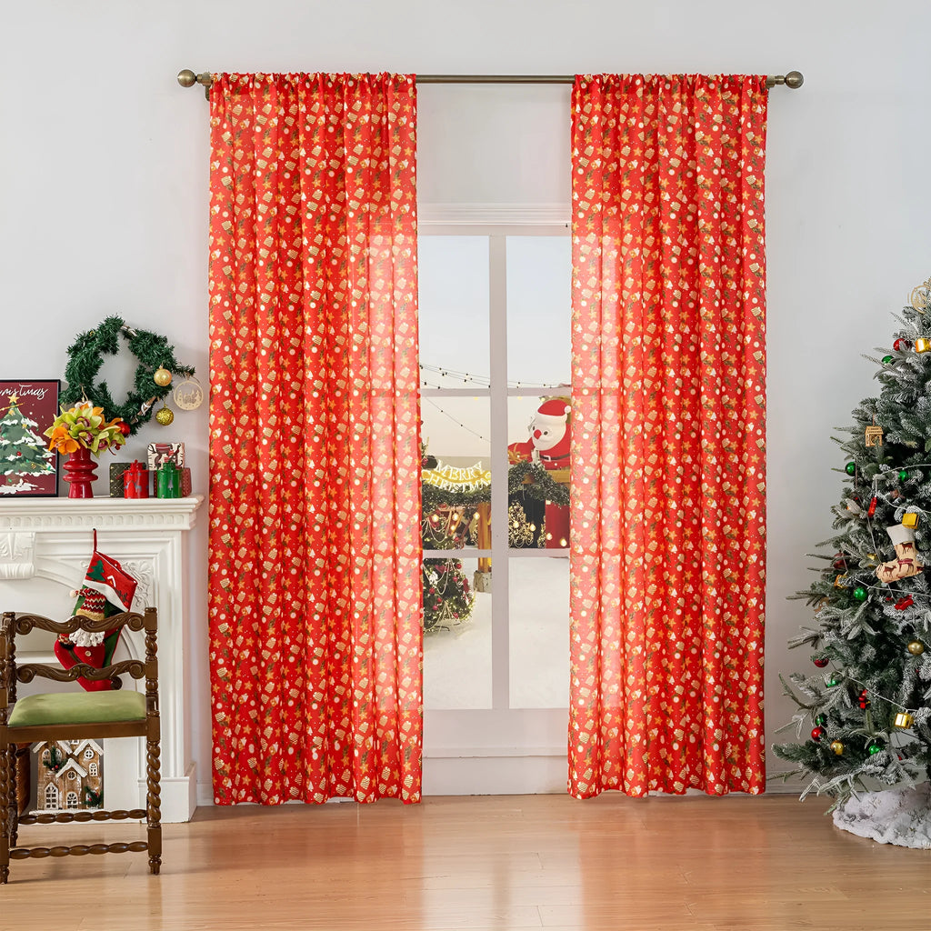 Green Christmas curtain with printed snowman angel cartoon pattern for living room decoration