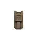 A plastic tourniquet storage box in army green colour, shown closed.