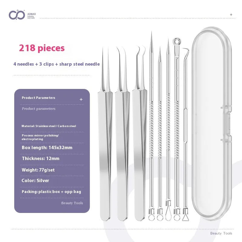 4-piece metal acne needle set with ultra fine pointed tips for professional skincare extraction