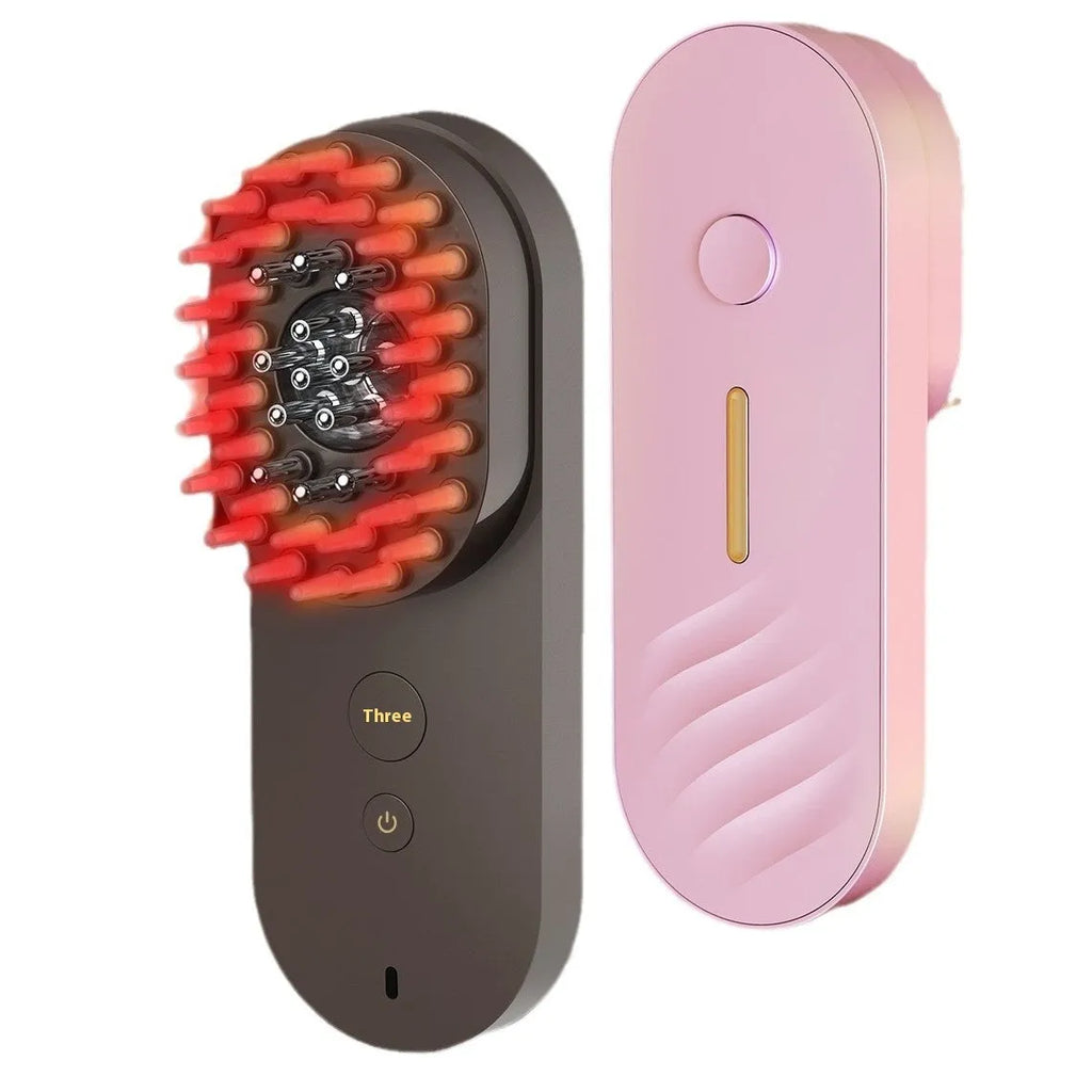 Smart massage comb with red light therapy for scalp care, less than 10cm, in pink or black colour