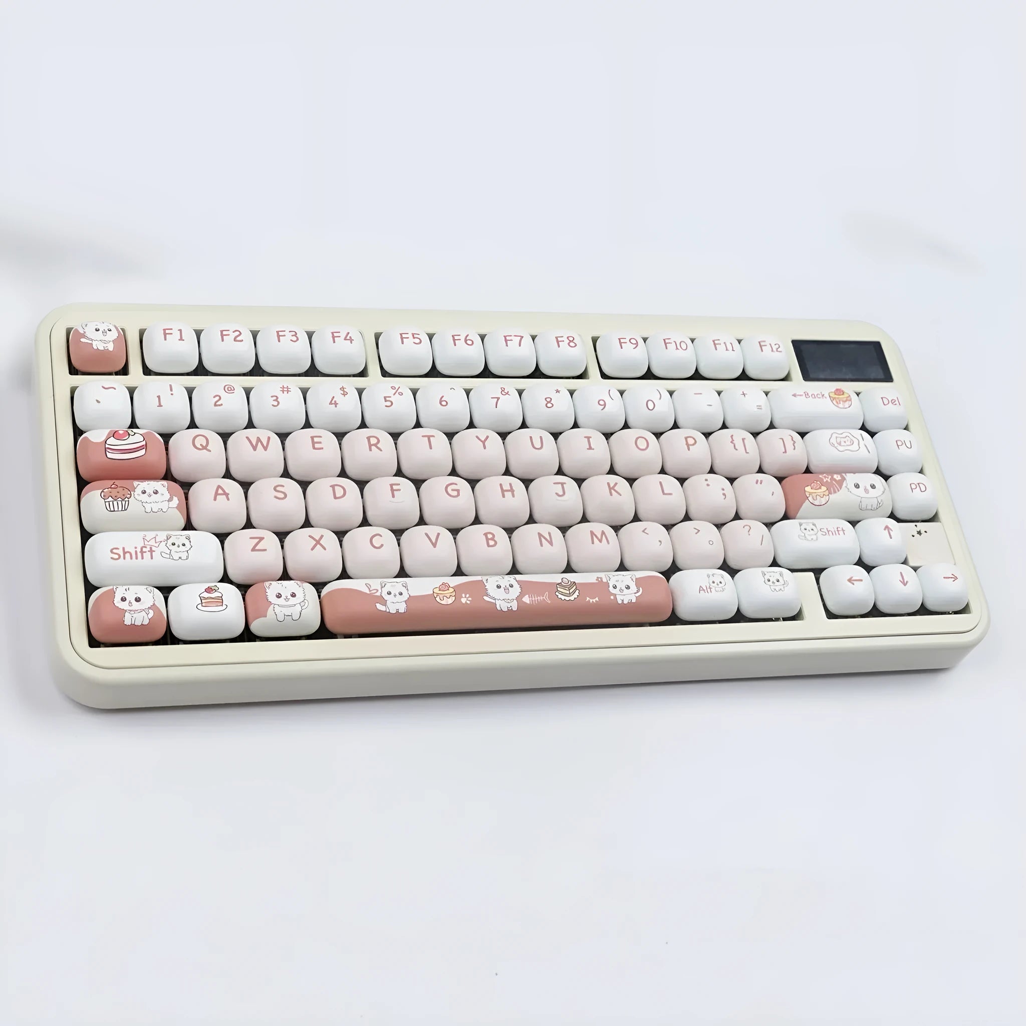 Complete set of MOG round key caps with sublimation-printed cartoon dessert cat design for mechanical keyboards.