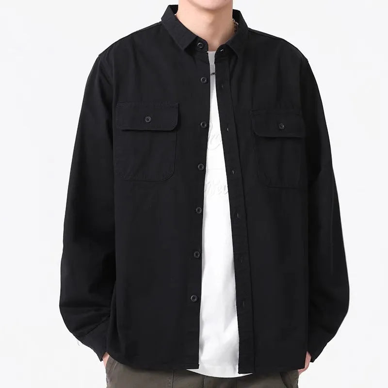 Men's loose fit long sleeve polyester shirt in cardigan style available in four colours