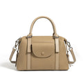 Genuine leather ladies' shoulder bag with stitching details and lock fastening in three colour options