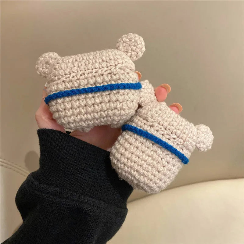 Handmade knitted backpack koala bear design protective sleeve for Apple AirPods charging case