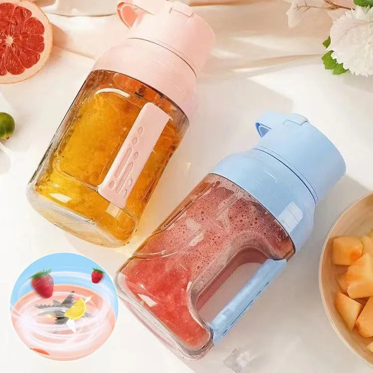 Portable electric juicer blender with 1500ml capacity in emerald green colour, showing USB charging port and double handles.