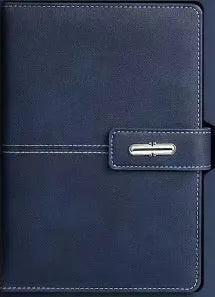 A5 notebook with PU leather cover in choice of colour, shown open on wood-free paper pages.
