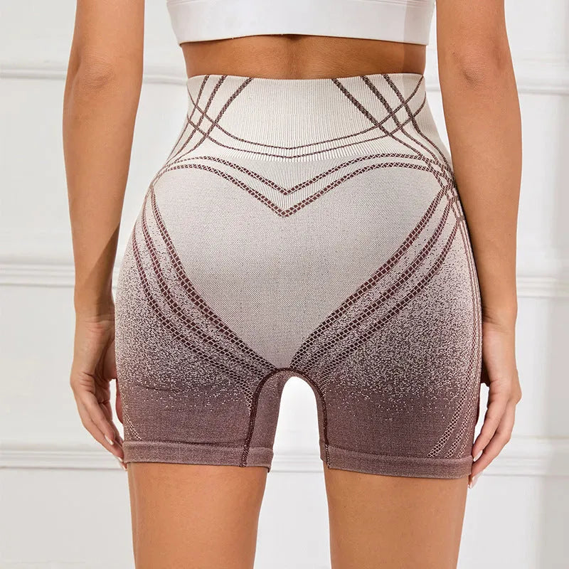 Women's high waisted gradient fitness shorts in brown colour for yoga and running activities