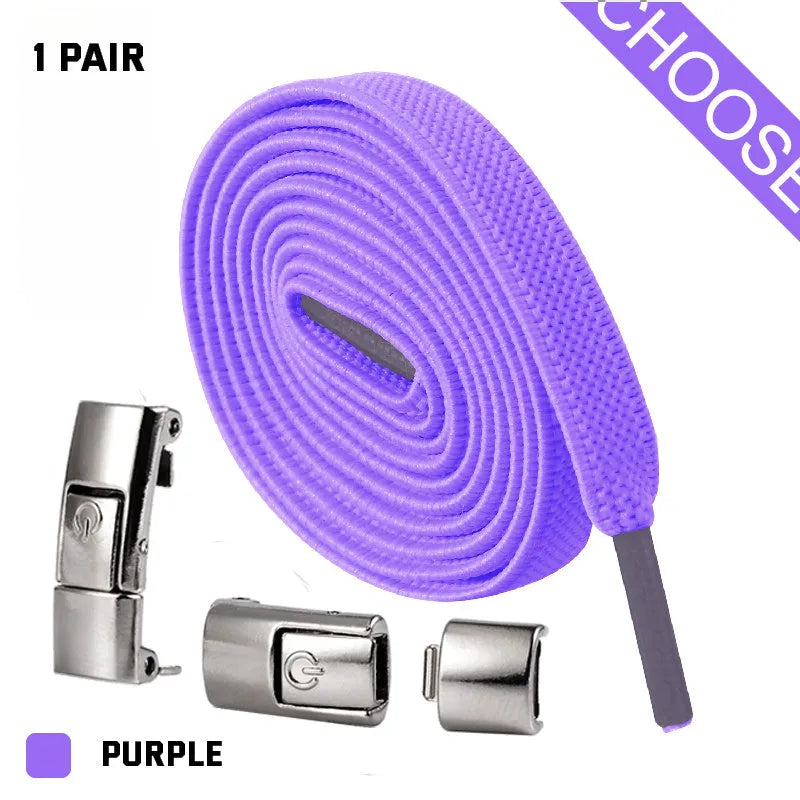 Set of press lock elastic no-tie shoelaces in 8mm widened flat design on a white background.