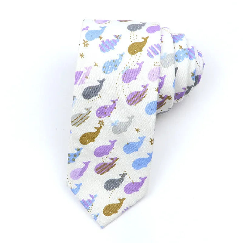 Men's narrow cotton bow tie with printed cartoon patterns in Korean casual style