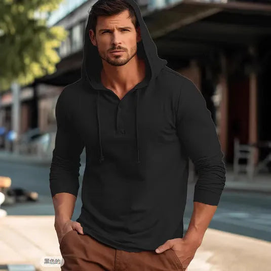 Cotton casual sports hoodie pullover in dark blue colour with long sleeves