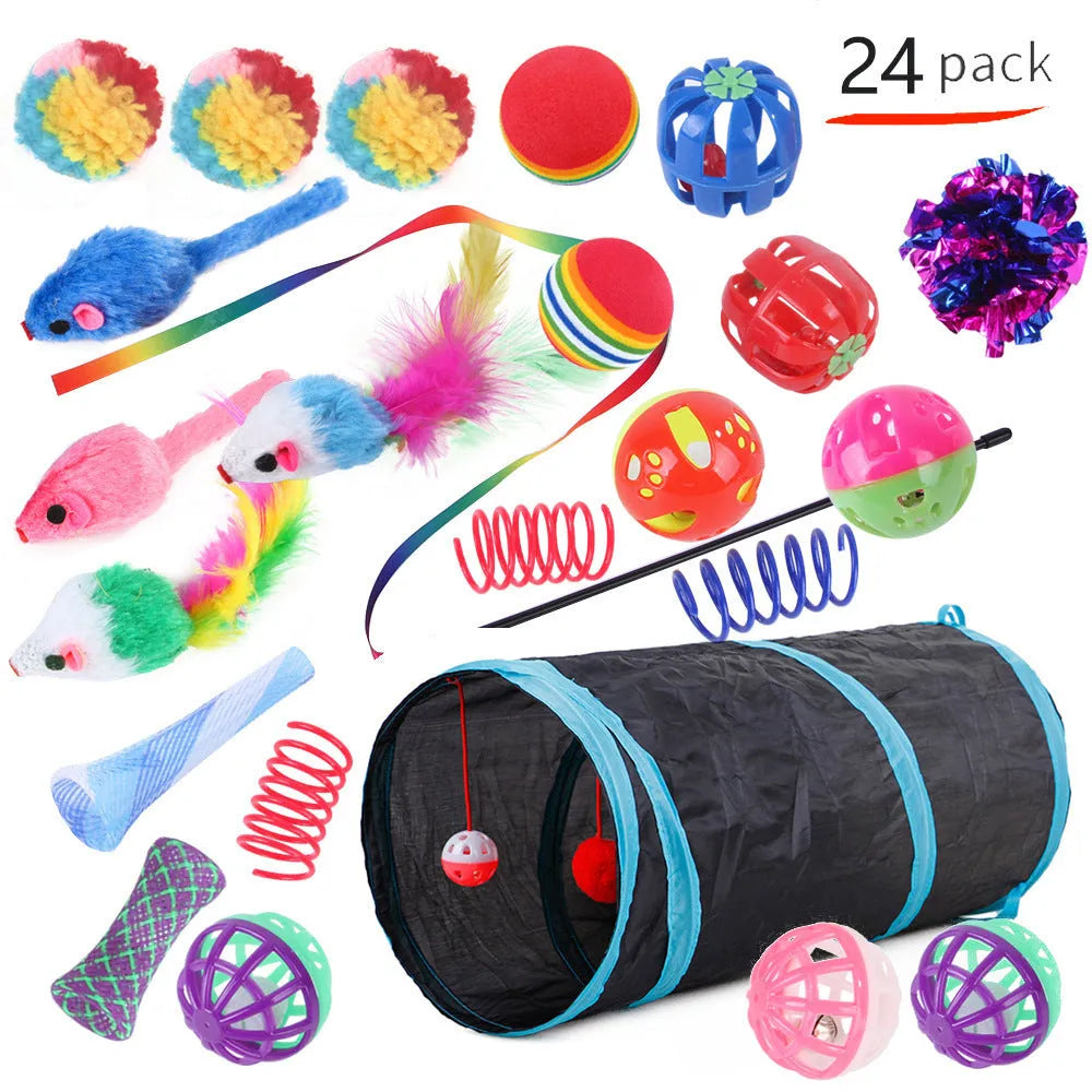 Plastic cat channel tunnel toy set showing single and double layer designs