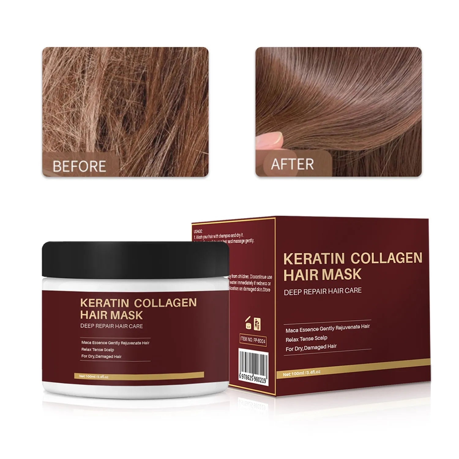 100ml collagen hair mask bottle for moisturising and repairing dry, damaged hair