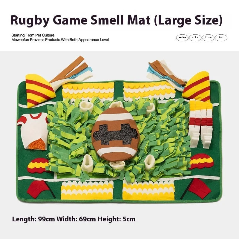 Plastic fabric dog sniffing mat with themed design for treat hiding and canine enrichment
